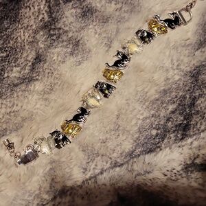 Silver and Enamled Cat Charm Bracelet